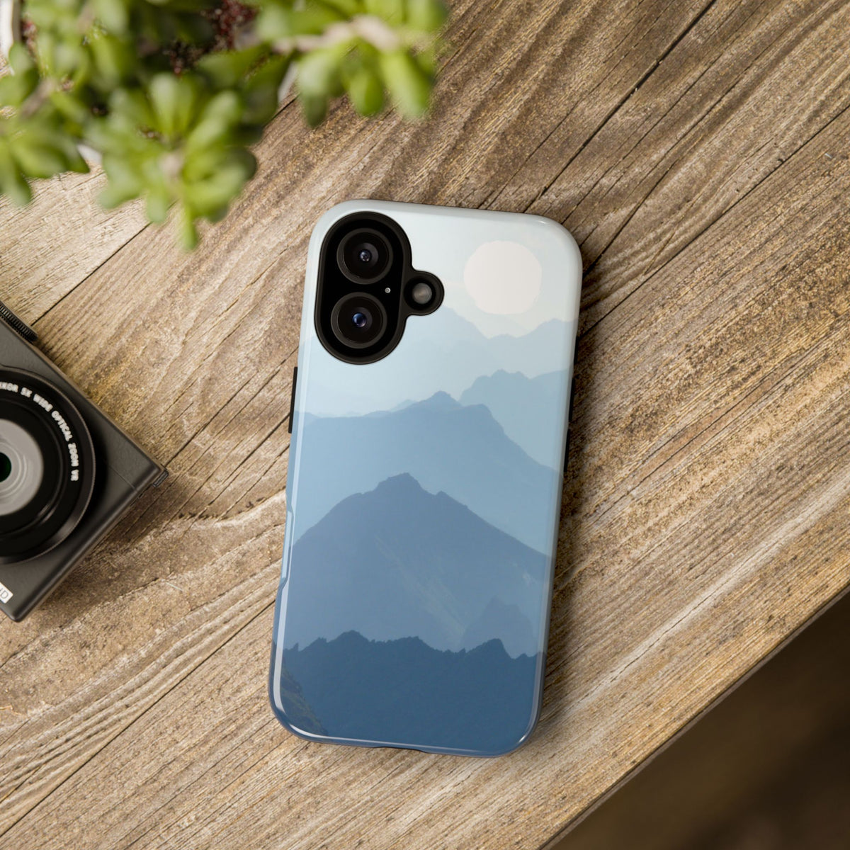 Mountain Sunrise Tough Phone Case — Blue Layered Peaks Protective Cover