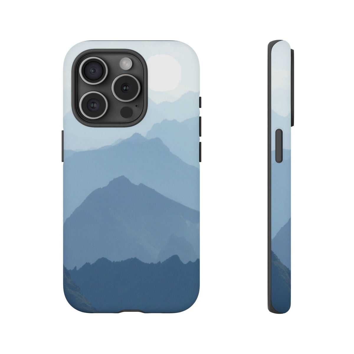 Mountain Sunrise Tough Phone Case — Blue Layered Peaks Protective Cover