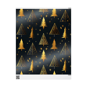 Gold Christmas Trees Wrapping Paper — Elegant Black & Gold Holiday Gift Wrap