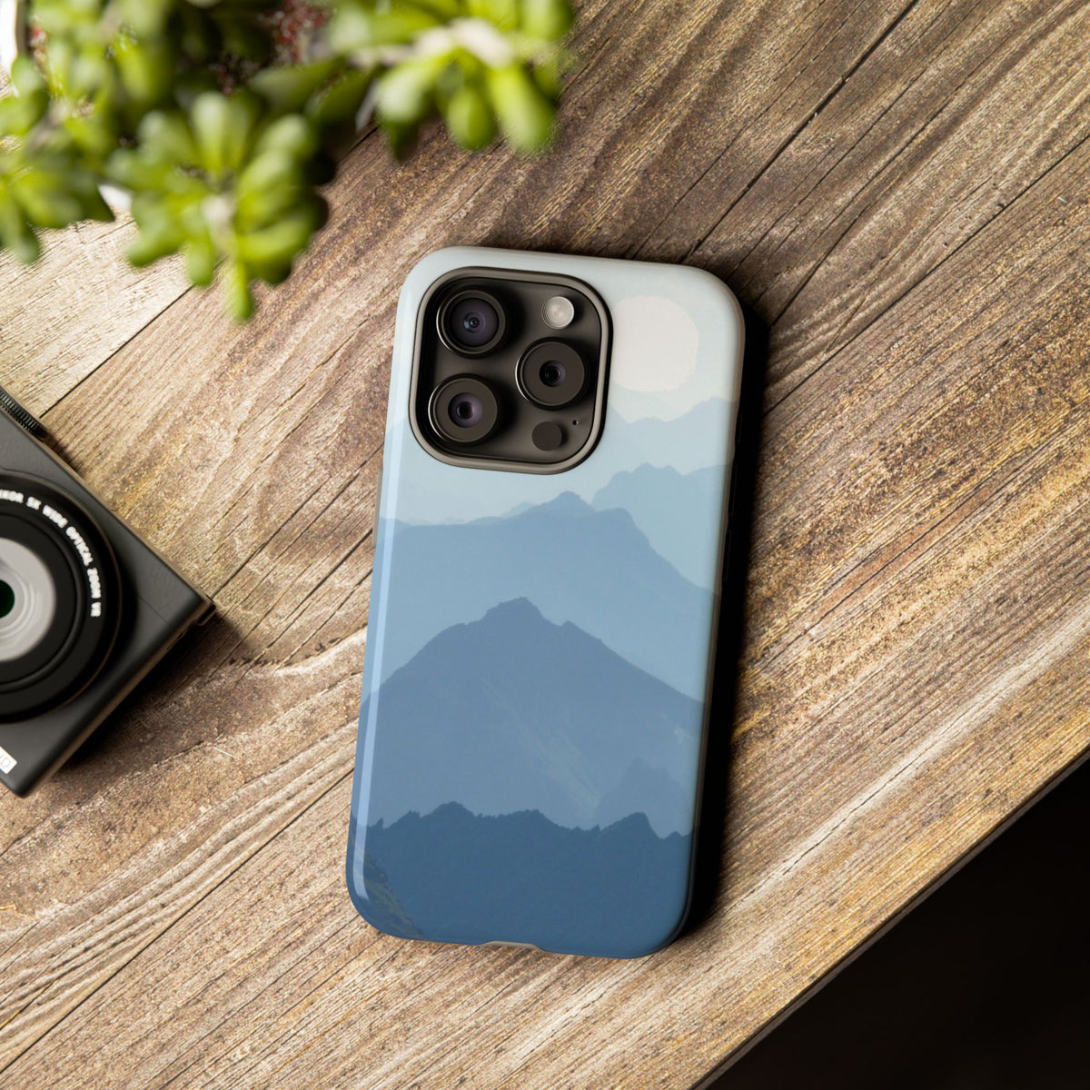 Mountain Sunrise Tough Phone Case — Blue Layered Peaks Protective Cover