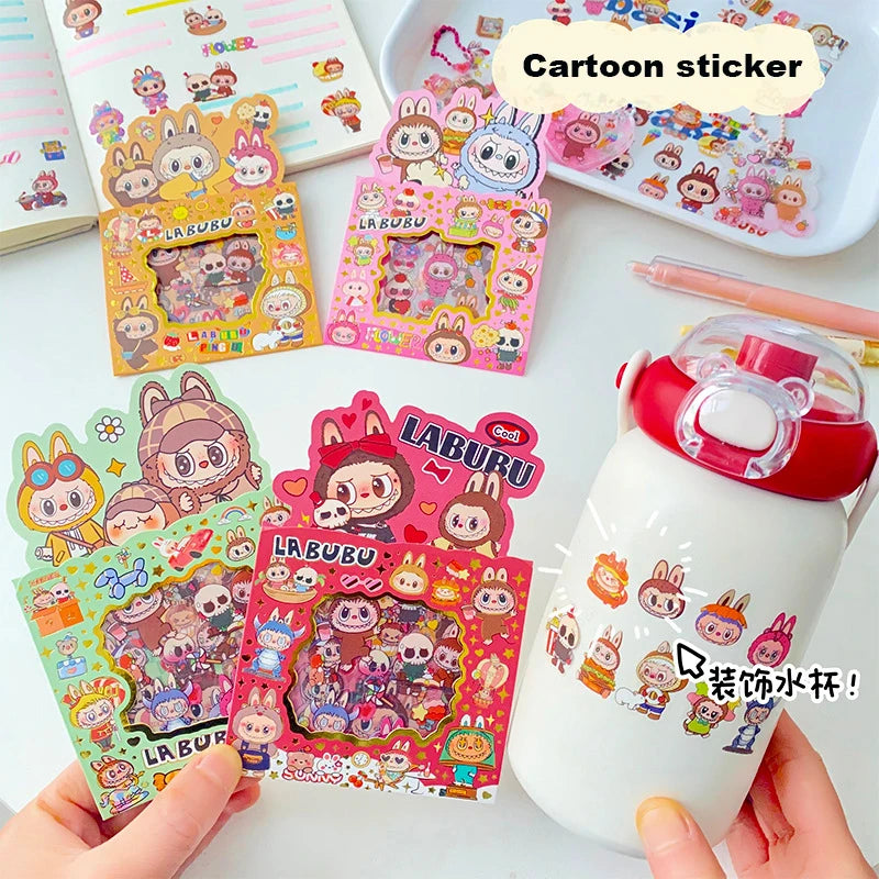 5Pcs Labubu Series Cartoon Sticker Cute Stickers for Children Creative Handbook Material Stickers Labubu Waterproof Sticker