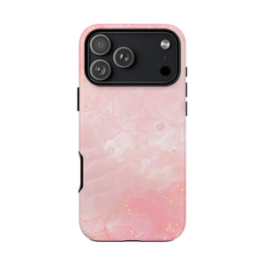 Pink Marble Tough Phone Case — Protective iPhone Cover with Gold Vein Design