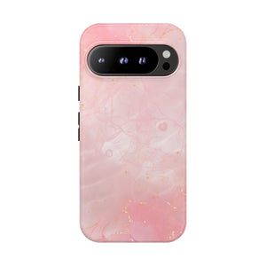 Pink Marble Tough Phone Case — Protective iPhone Cover with Gold Vein Design