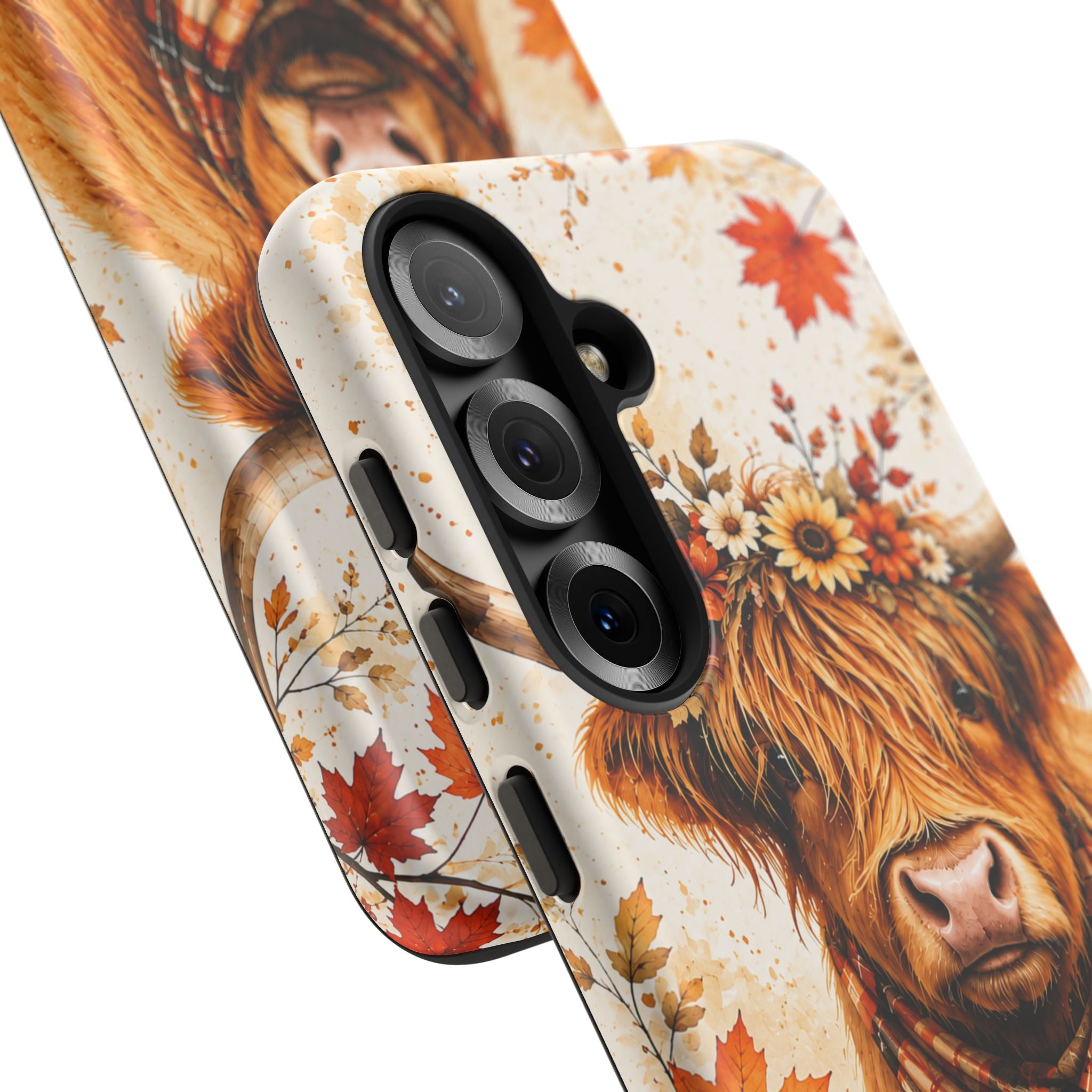 Autumn Highland Cow Phone Case — Fall Pumpkin & Sunflower Tough Case