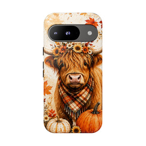 Autumn Highland Cow Phone Case — Fall Pumpkin & Sunflower Tough Case