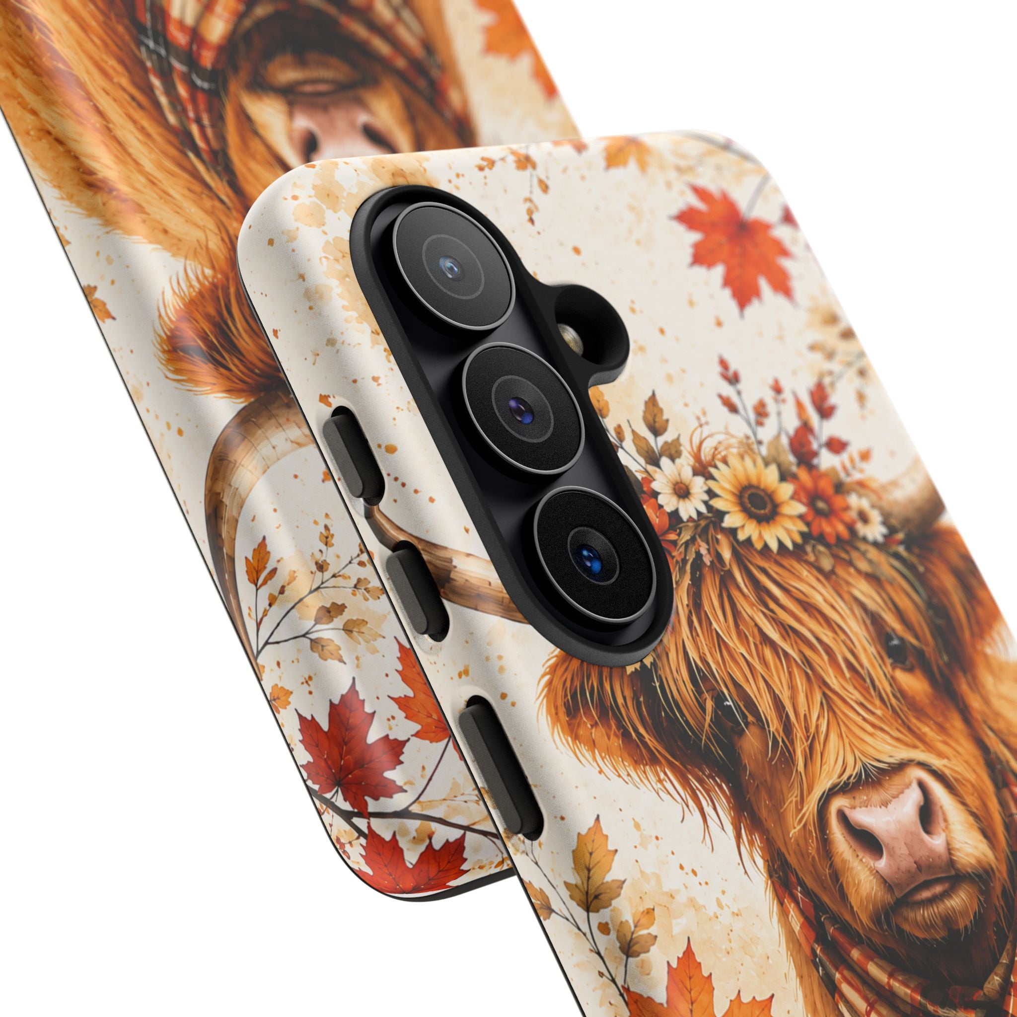 Autumn Highland Cow Phone Case — Fall Pumpkin & Sunflower Tough Case