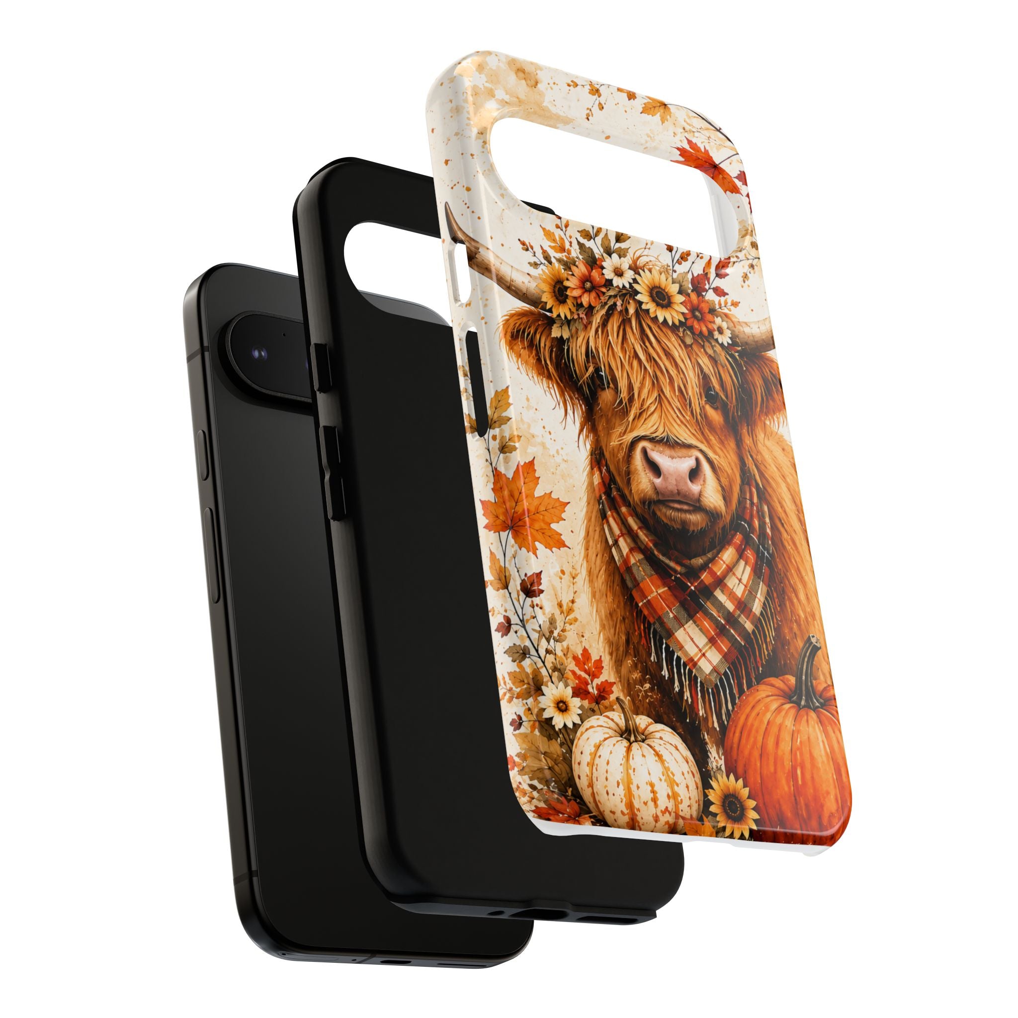 Autumn Highland Cow Phone Case — Fall Pumpkin & Sunflower Tough Case