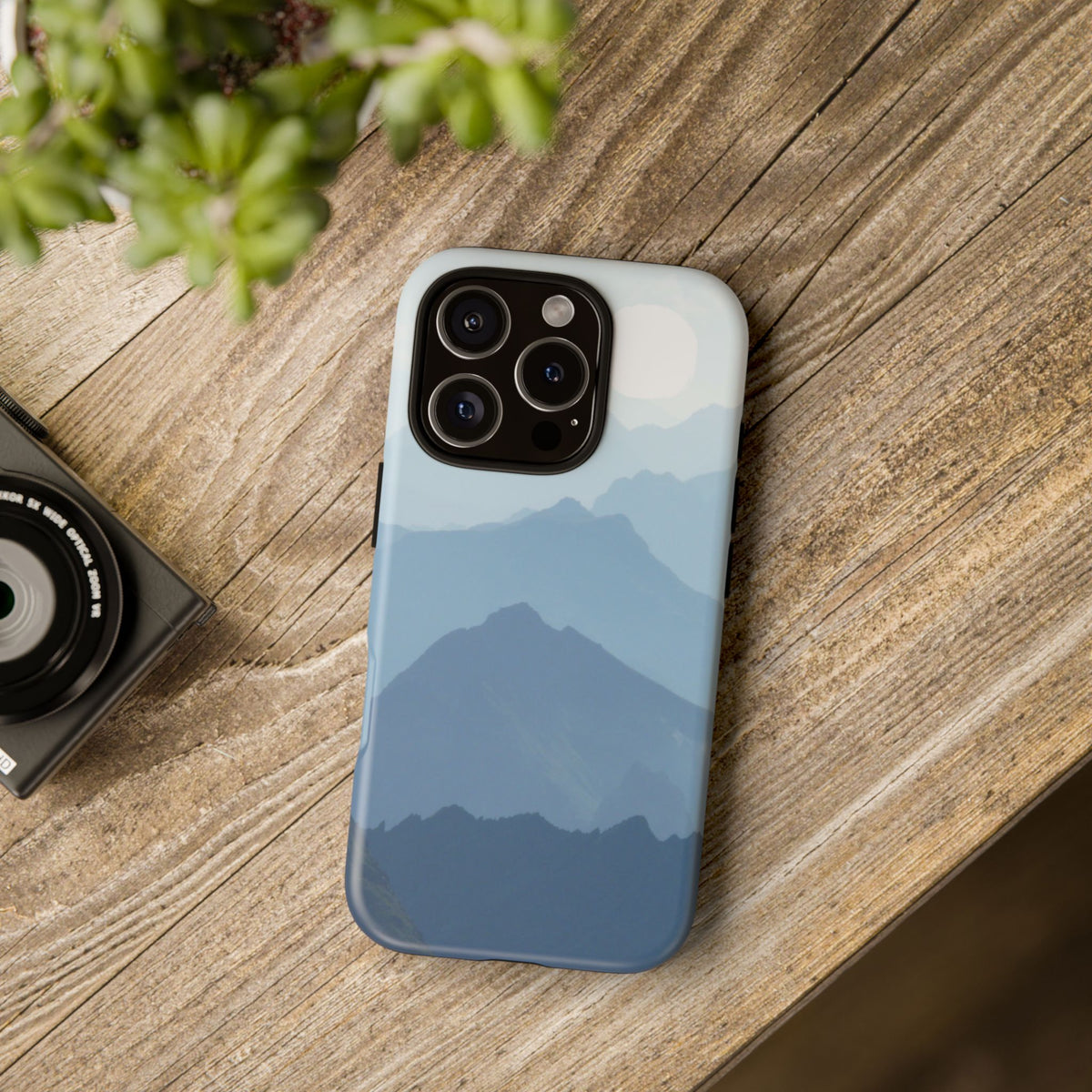 Mountain Sunrise Tough Phone Case — Blue Layered Peaks Protective Cover