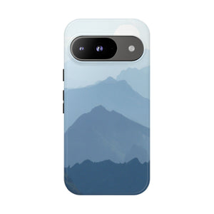Mountain Sunrise Tough Phone Case — Blue Layered Peaks Protective Cover