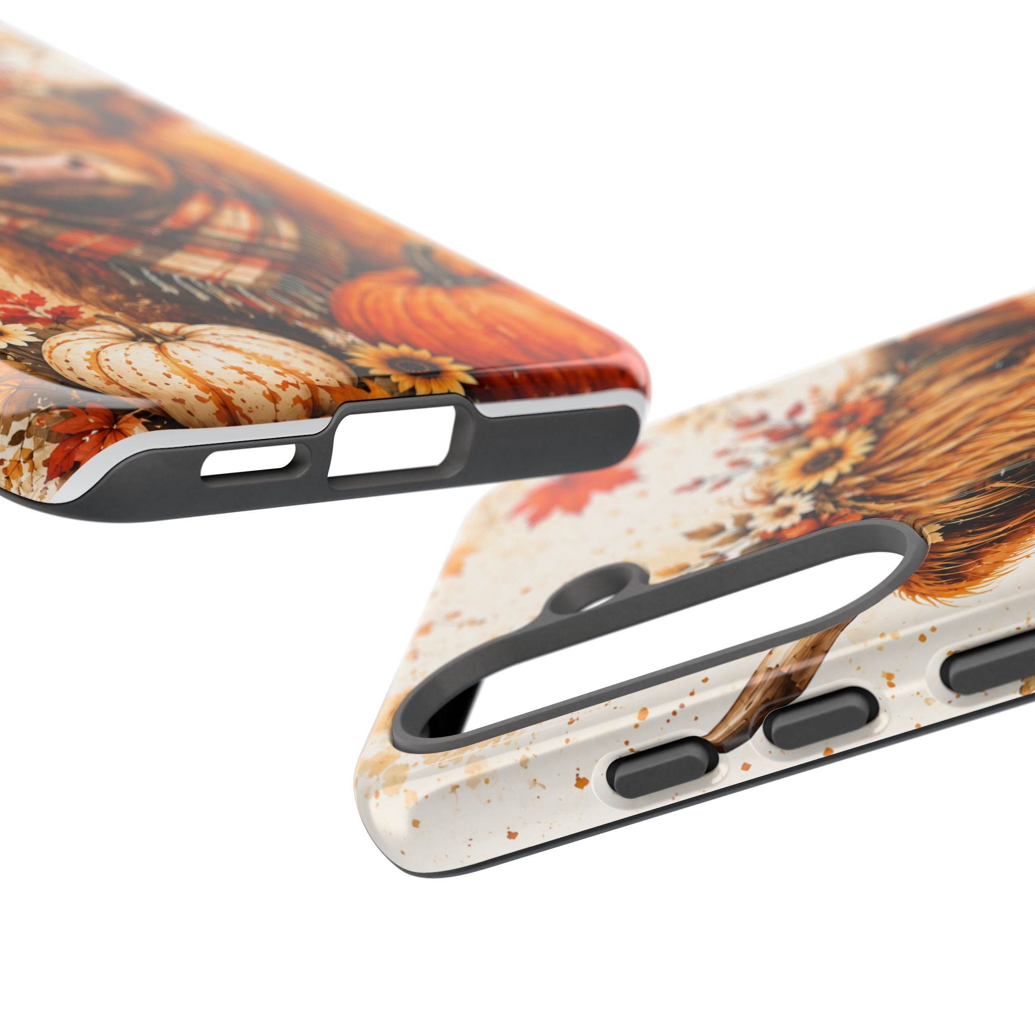 Autumn Highland Cow Phone Case — Fall Pumpkin & Sunflower Tough Case