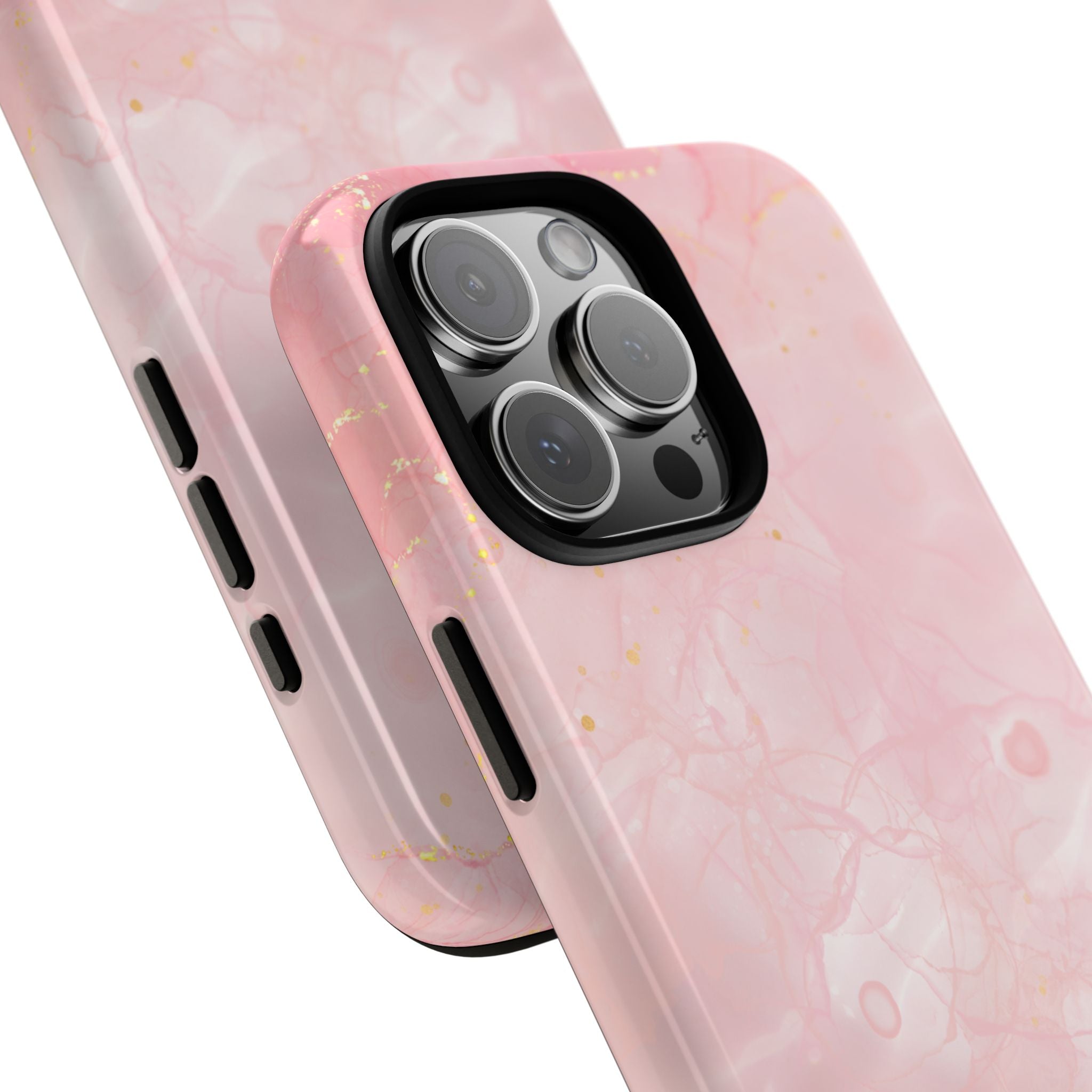 Pink Marble Tough Phone Case — Protective iPhone Cover with Gold Vein Design
