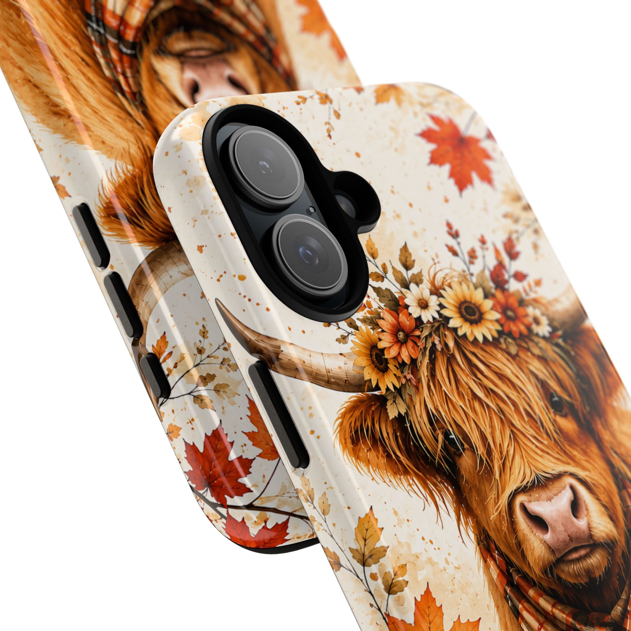 Autumn Highland Cow Phone Case — Fall Pumpkin & Sunflower Tough Case