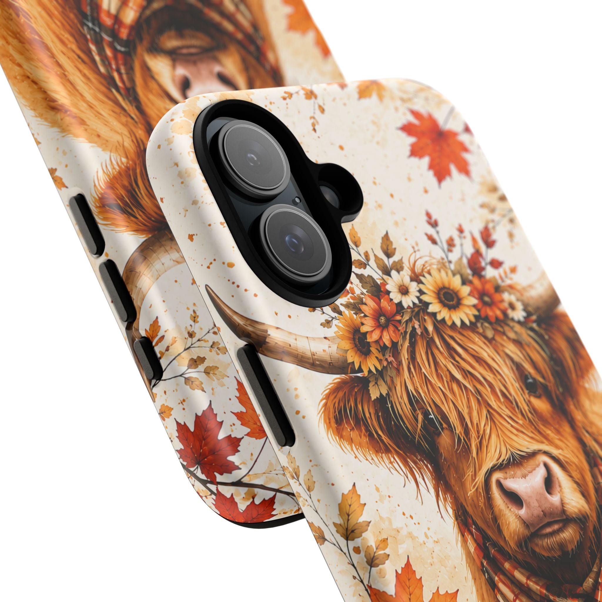 Autumn Highland Cow Phone Case — Fall Pumpkin & Sunflower Tough Case