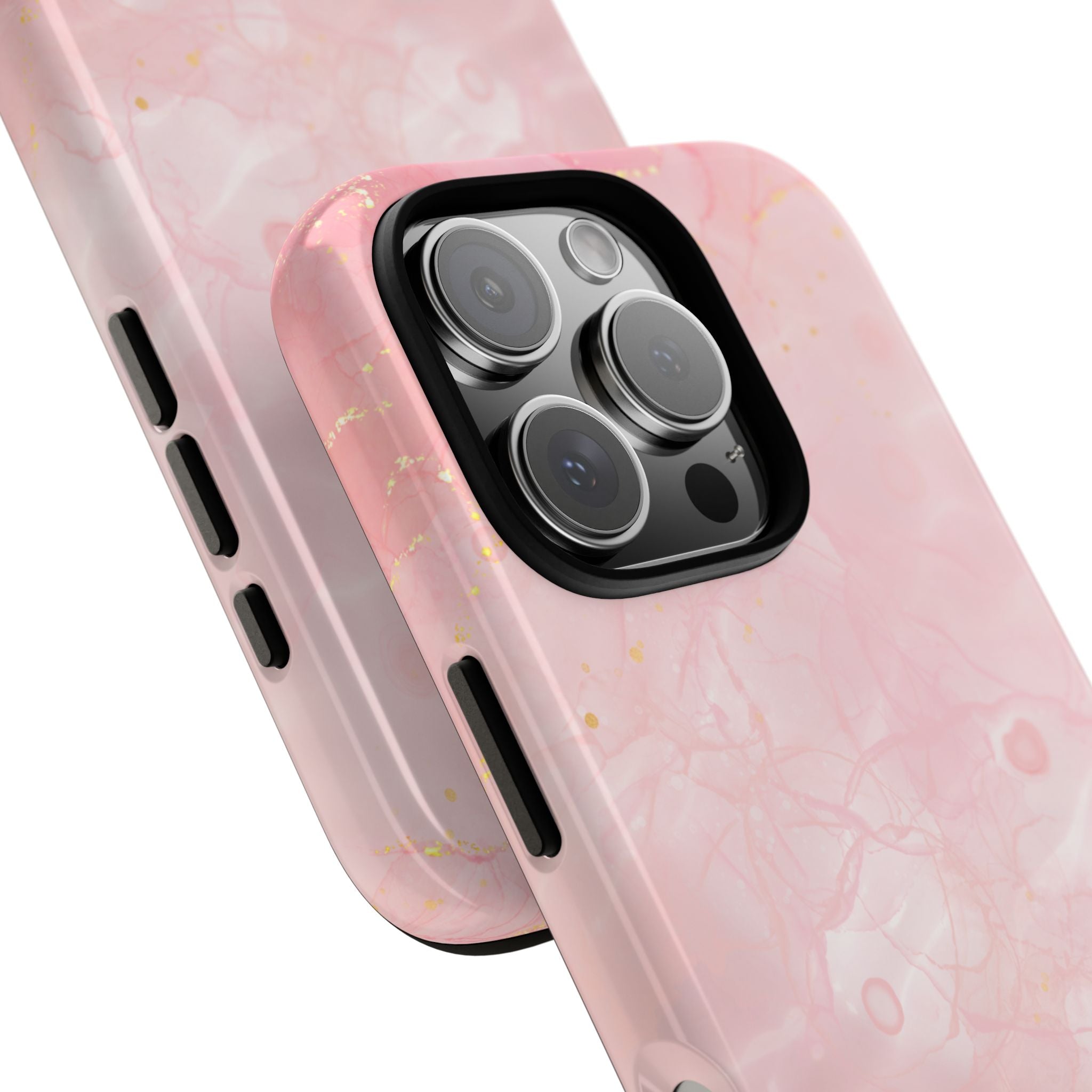 Pink Marble Tough Phone Case — Protective iPhone Cover with Gold Vein Design
