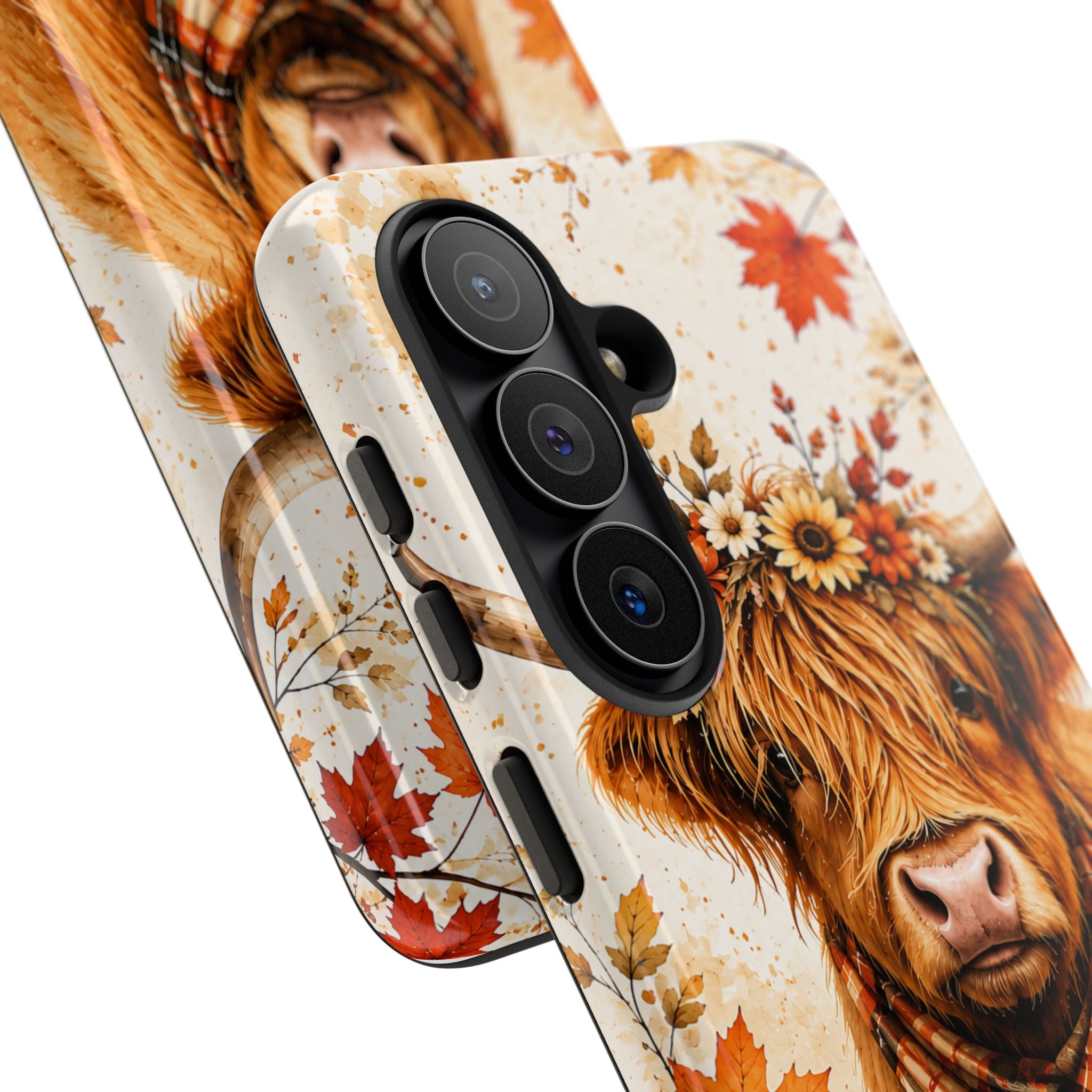 Autumn Highland Cow Phone Case — Fall Pumpkin & Sunflower Tough Case
