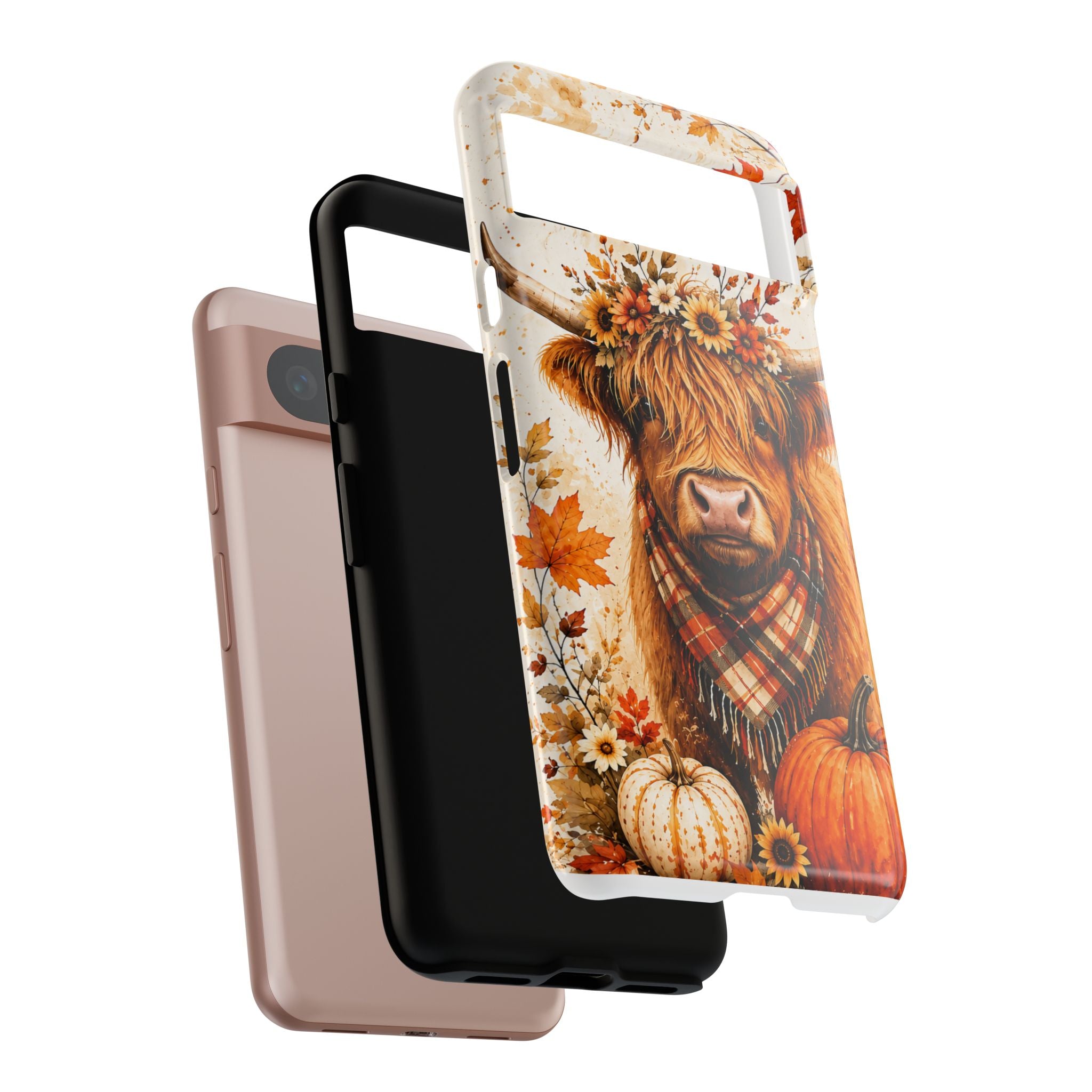 Autumn Highland Cow Phone Case — Fall Pumpkin & Sunflower Tough Case