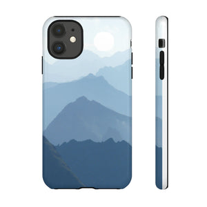 Mountain Sunrise Tough Phone Case — Blue Layered Peaks Protective Cover