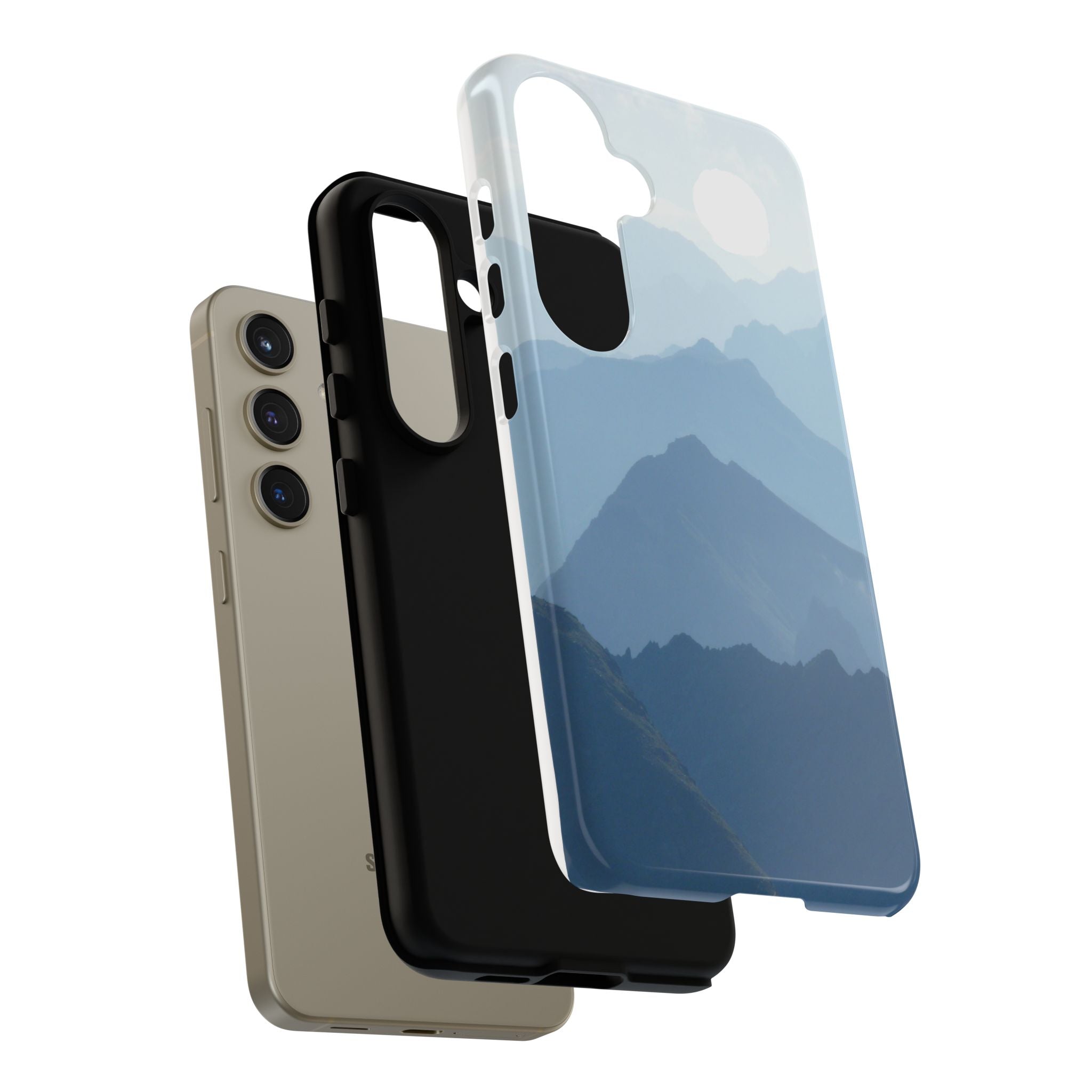 Mountain Sunrise Tough Phone Case — Blue Layered Peaks Protective Cover