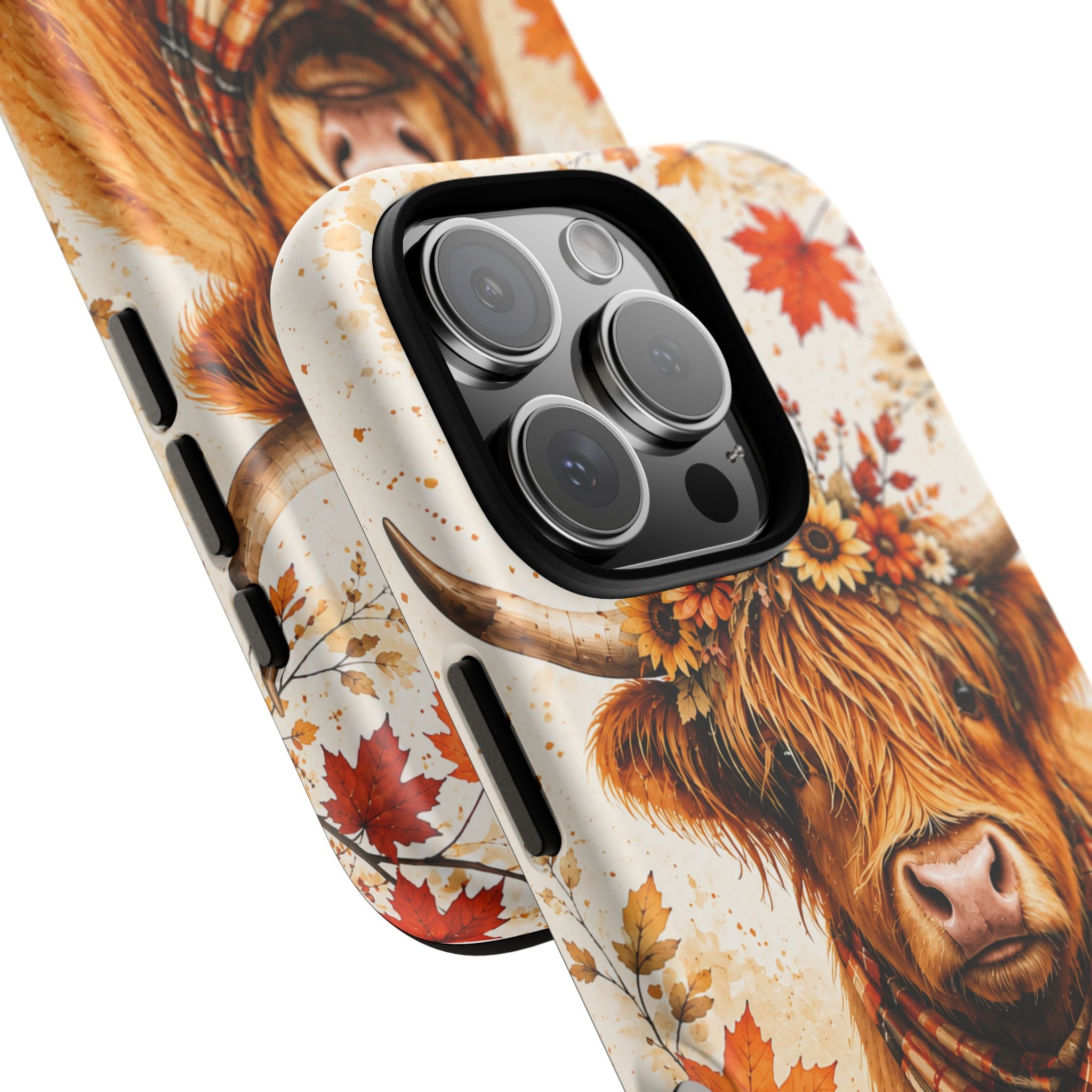 Autumn Highland Cow Phone Case — Fall Pumpkin & Sunflower Tough Case