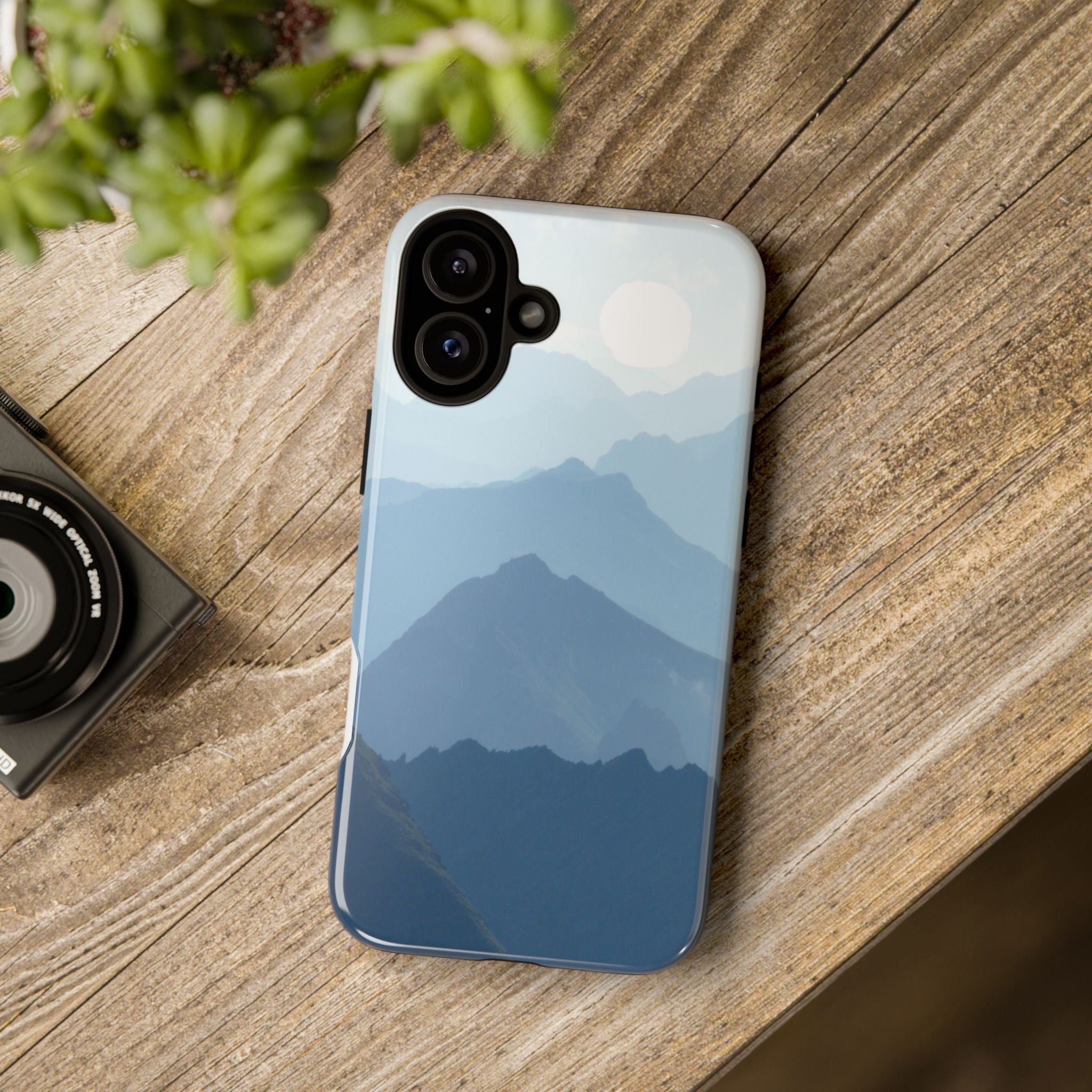 Mountain Sunrise Tough Phone Case — Blue Layered Peaks Protective Cover