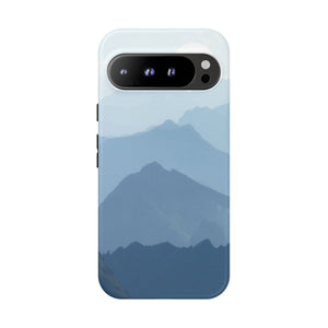 Mountain Sunrise Tough Phone Case — Blue Layered Peaks Protective Cover