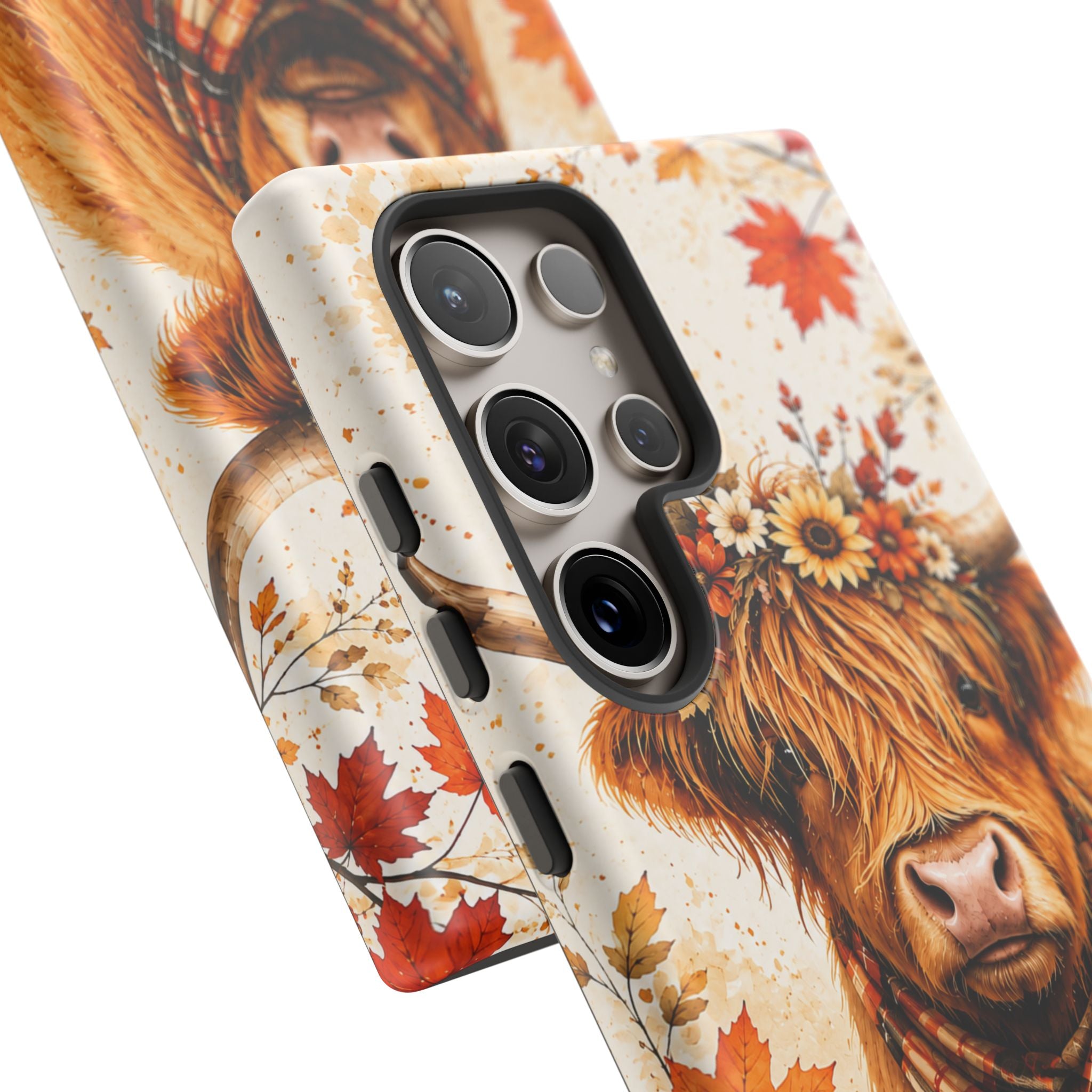 Autumn Highland Cow Phone Case — Fall Pumpkin & Sunflower Tough Case