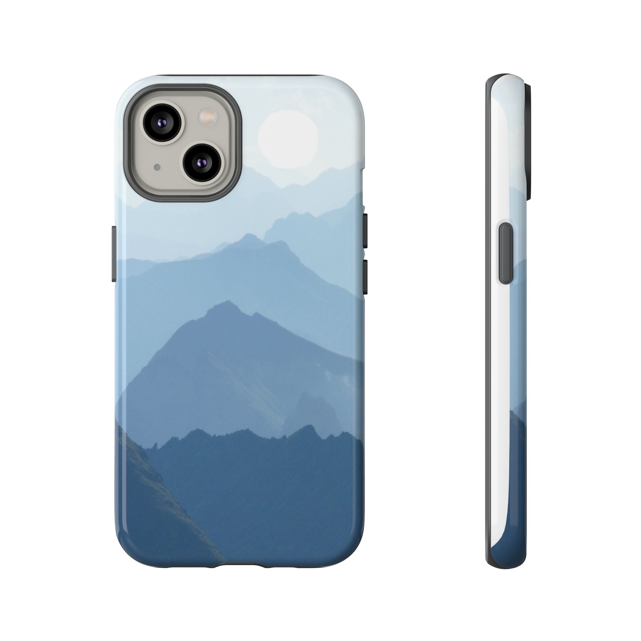 Mountain Sunrise Tough Phone Case — Blue Layered Peaks Protective Cover