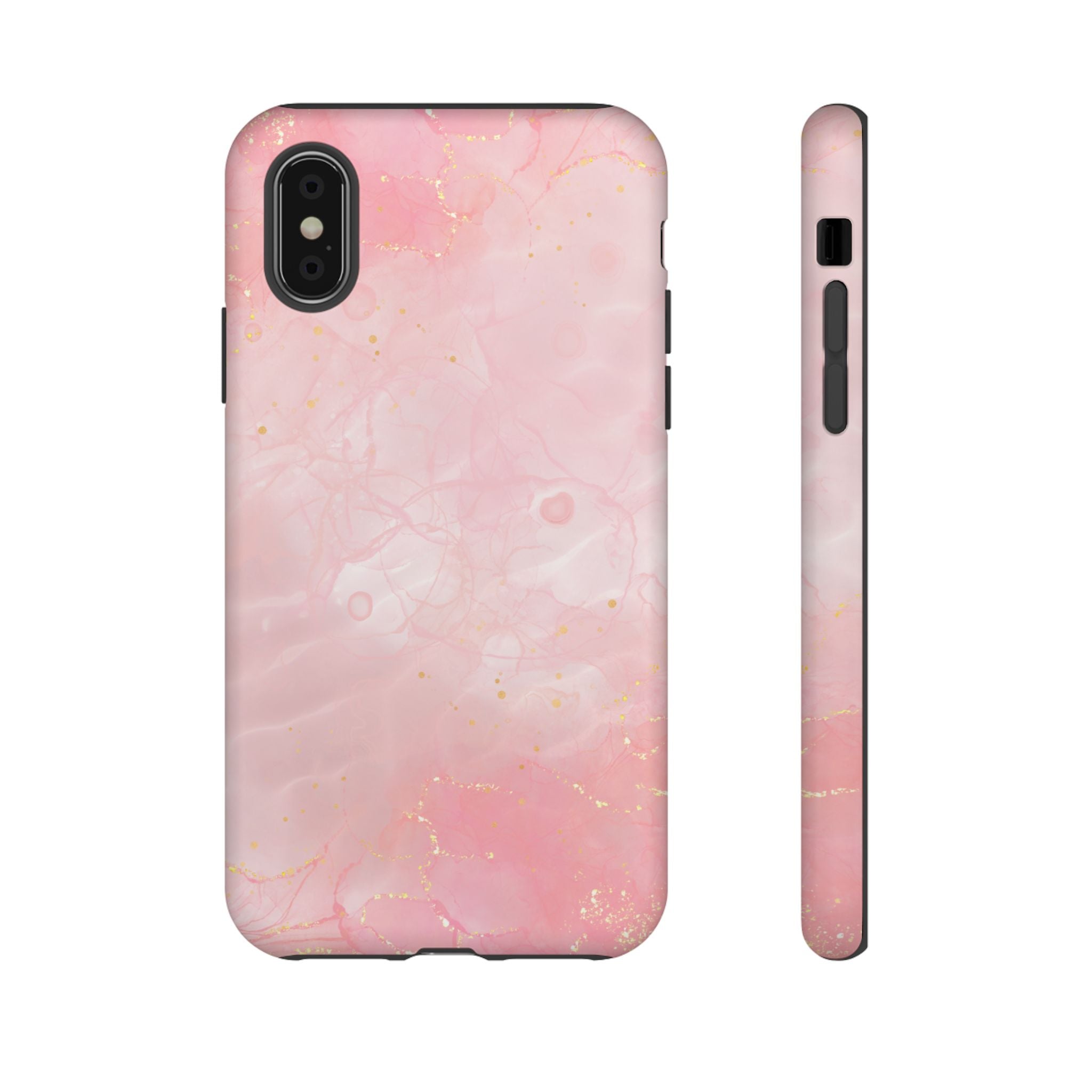Pink Marble Tough Phone Case — Protective iPhone Cover with Gold Vein Design