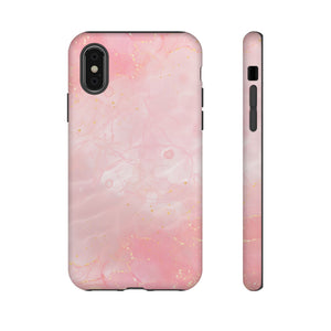 Pink Marble Tough Phone Case — Protective iPhone Cover with Gold Vein Design