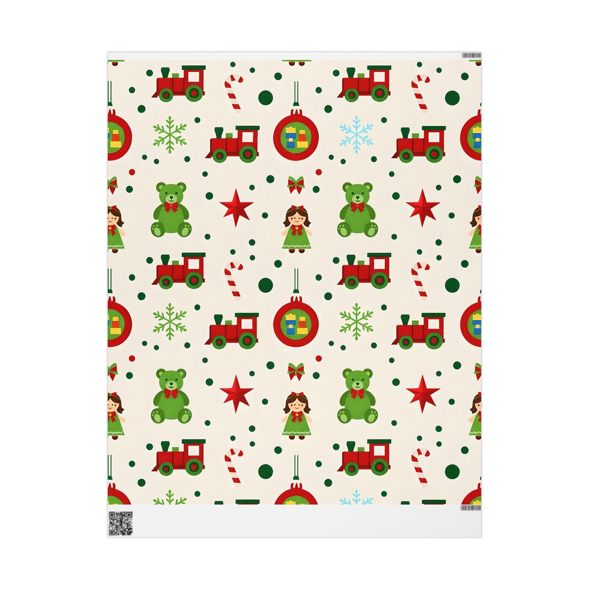 Christmas Stocking & Ornament Wrapping Paper Roll — Festive Red Green Holiday Gift Wrap