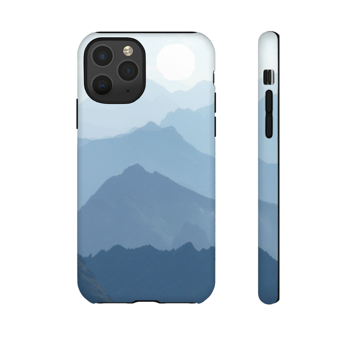Mountain Sunrise Tough Phone Case — Blue Layered Peaks Protective Cover