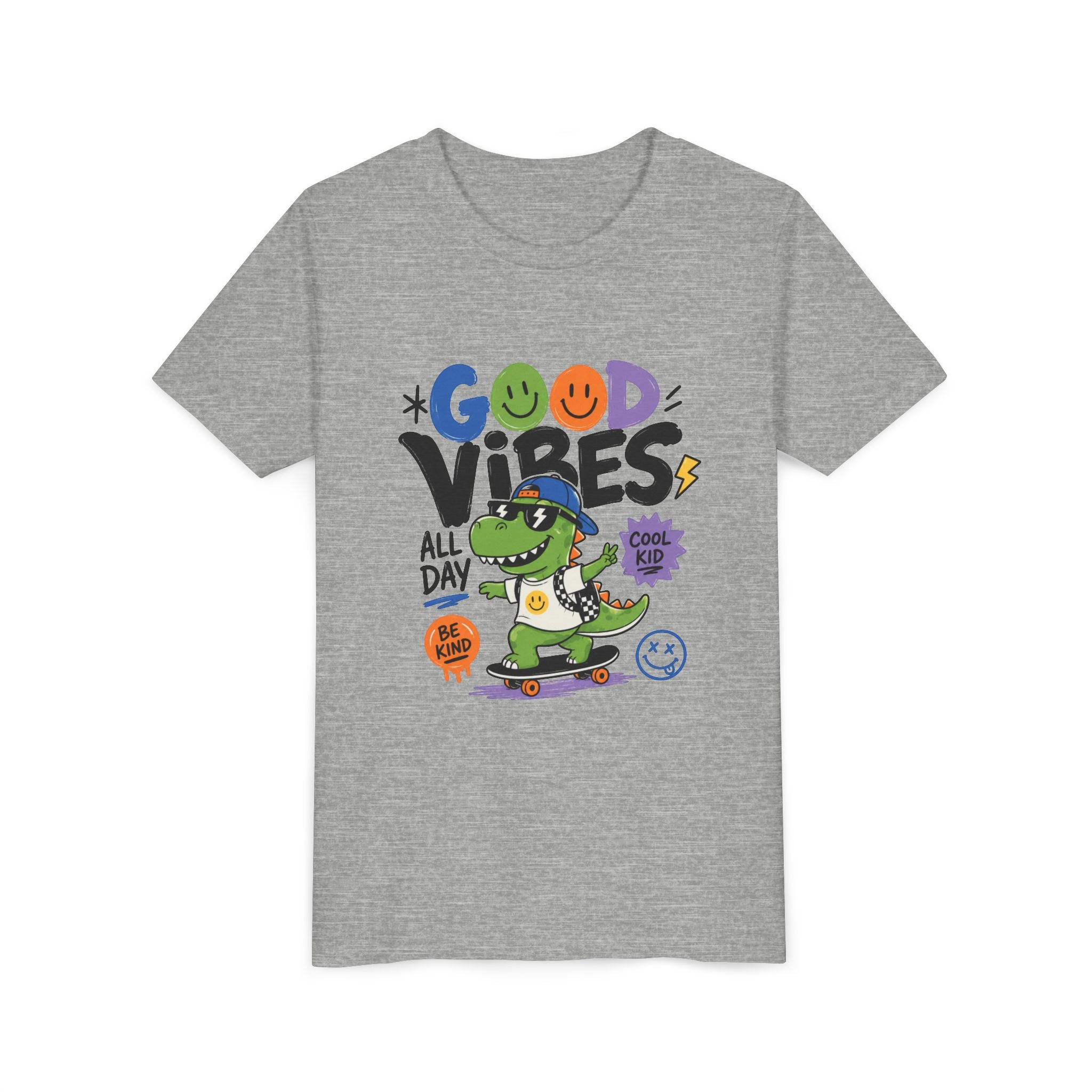 Good Vibes Skate Dino Youth Tee – Cool Kid Graphic Shirt