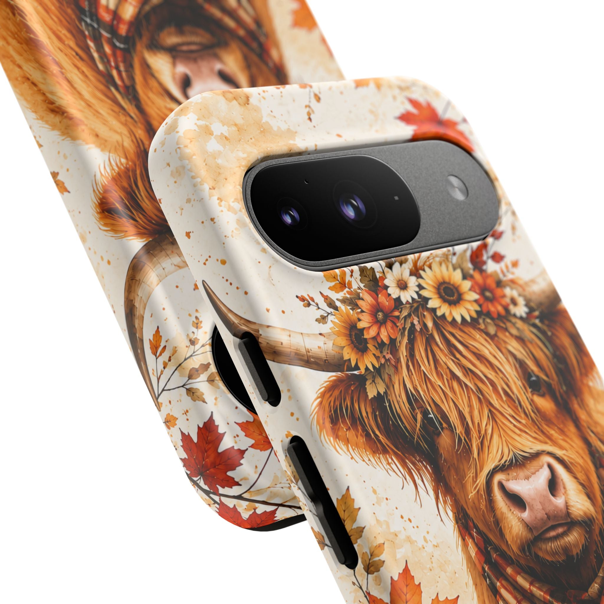 Autumn Highland Cow Phone Case — Fall Pumpkin & Sunflower Tough Case
