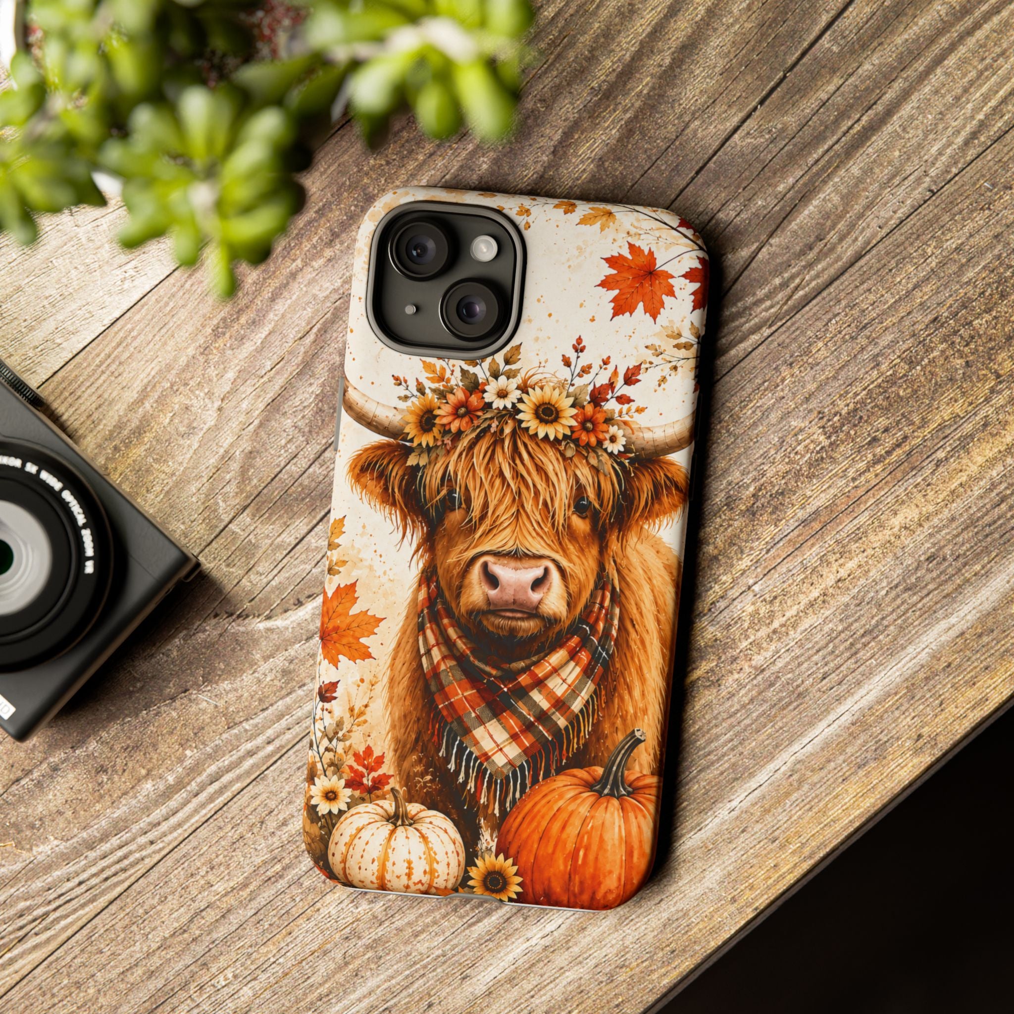 Autumn Highland Cow Phone Case — Fall Pumpkin & Sunflower Tough Case