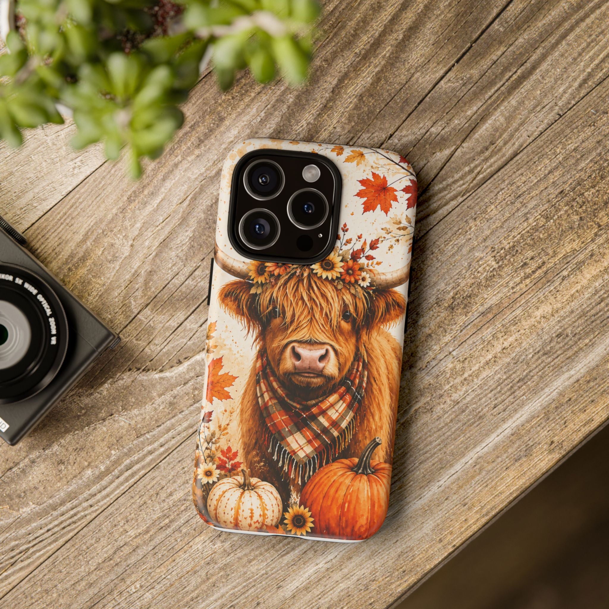 Autumn Highland Cow Phone Case — Fall Pumpkin & Sunflower Tough Case