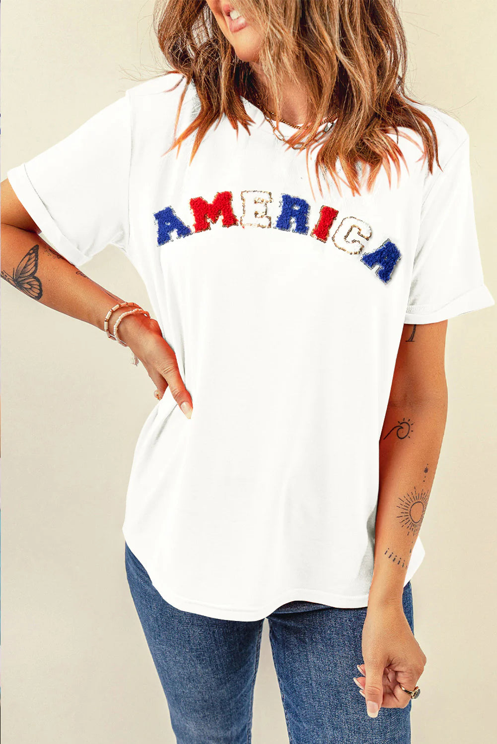 AMERICA round Neck Short Sleeve T-Shirt