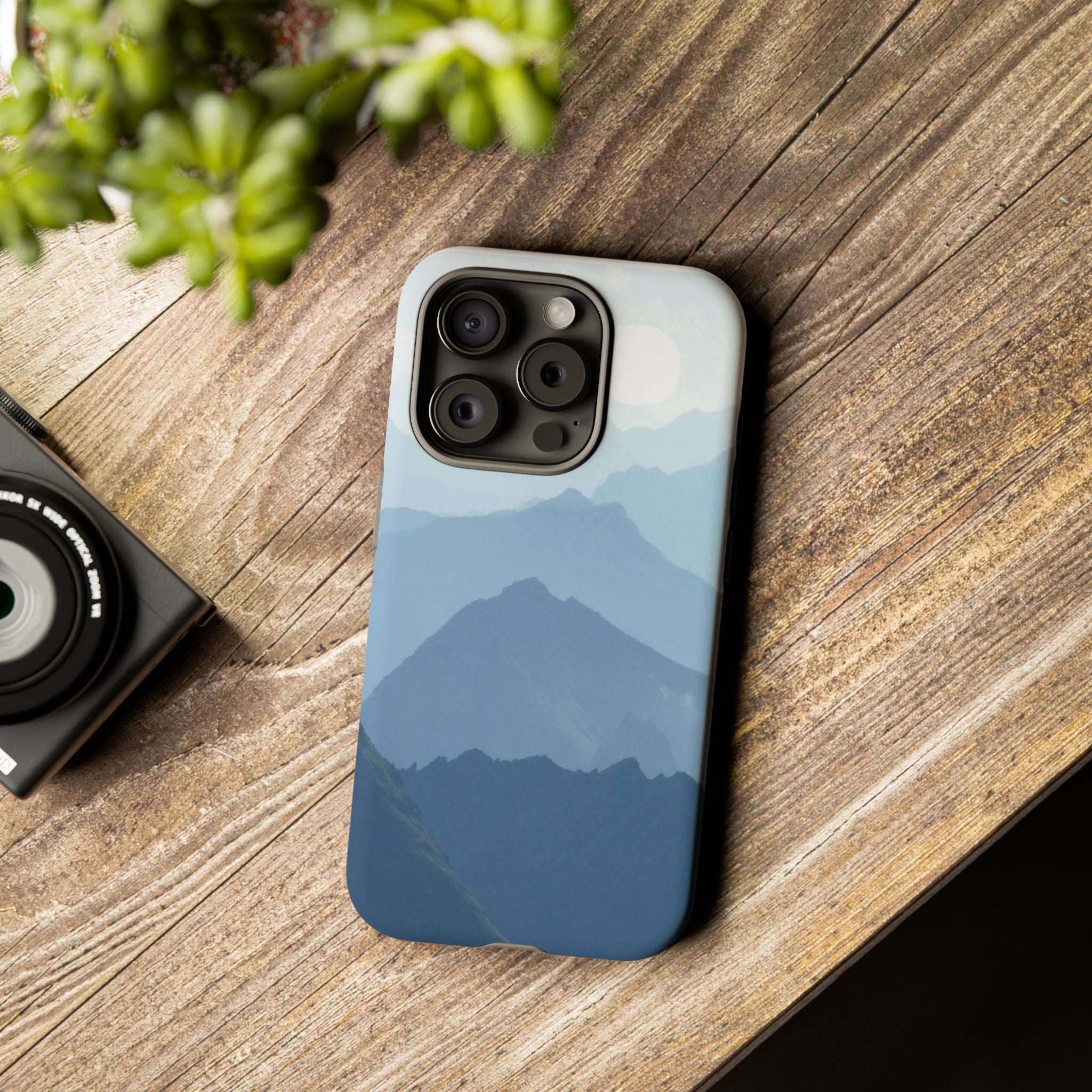 Mountain Sunrise Tough Phone Case — Blue Layered Peaks Protective Cover