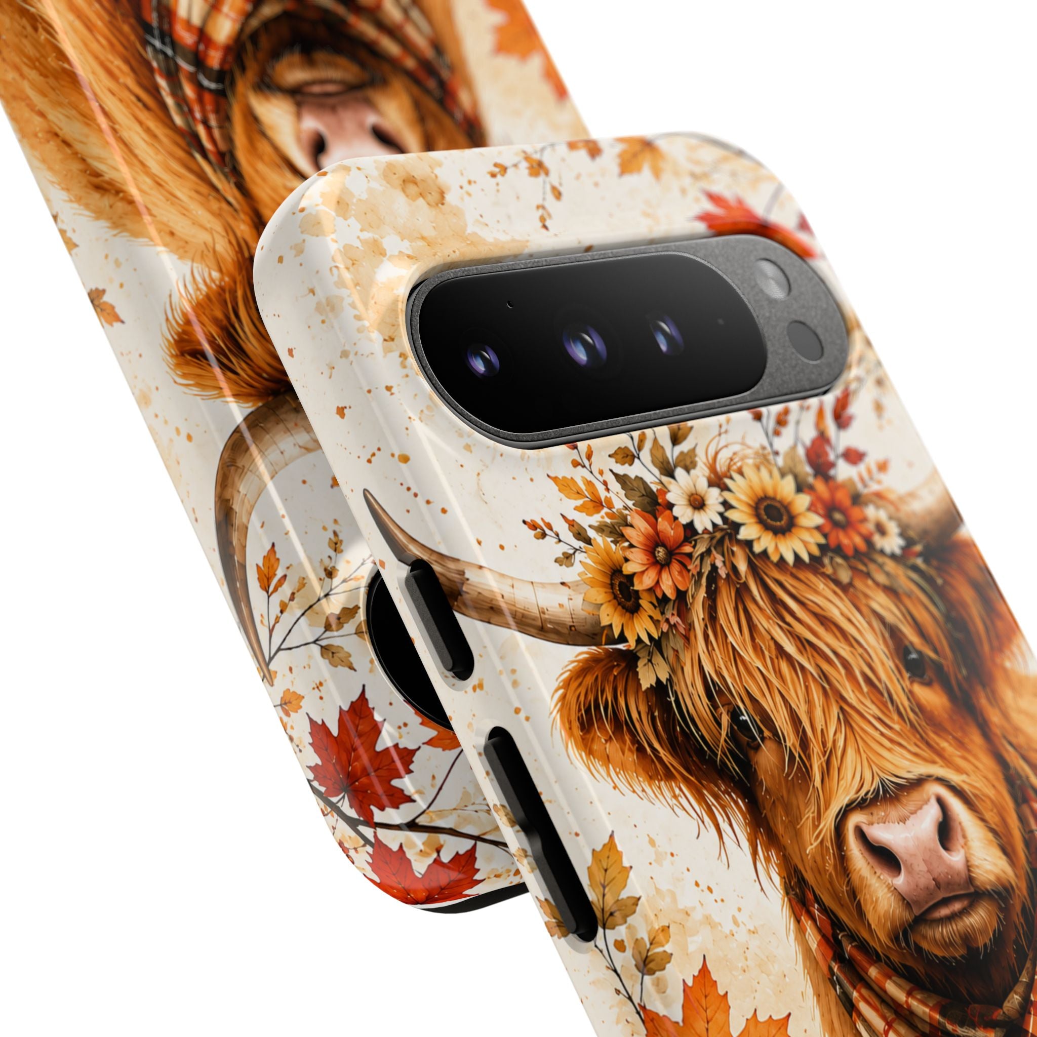 Autumn Highland Cow Phone Case — Fall Pumpkin & Sunflower Tough Case