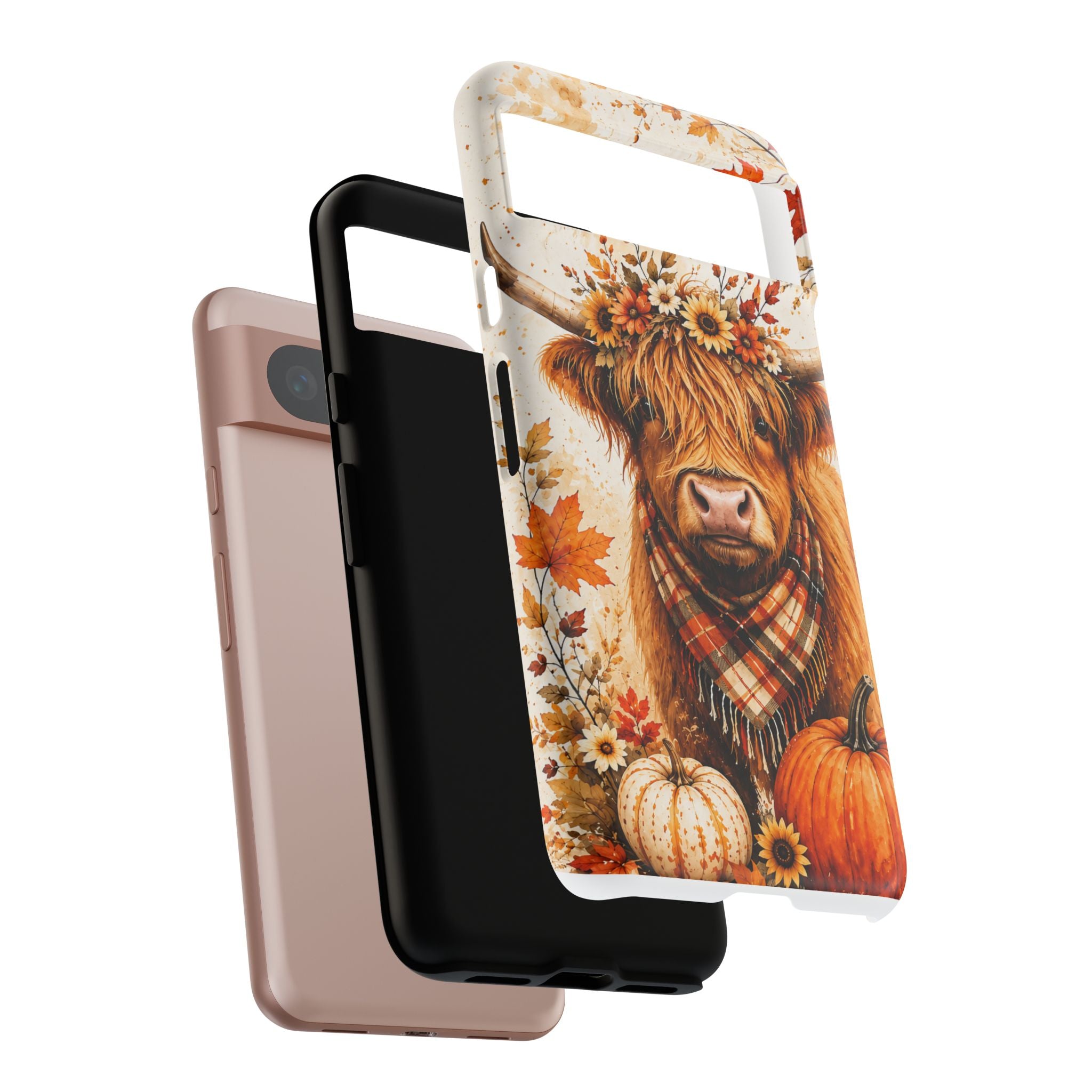 Autumn Highland Cow Phone Case — Fall Pumpkin & Sunflower Tough Case