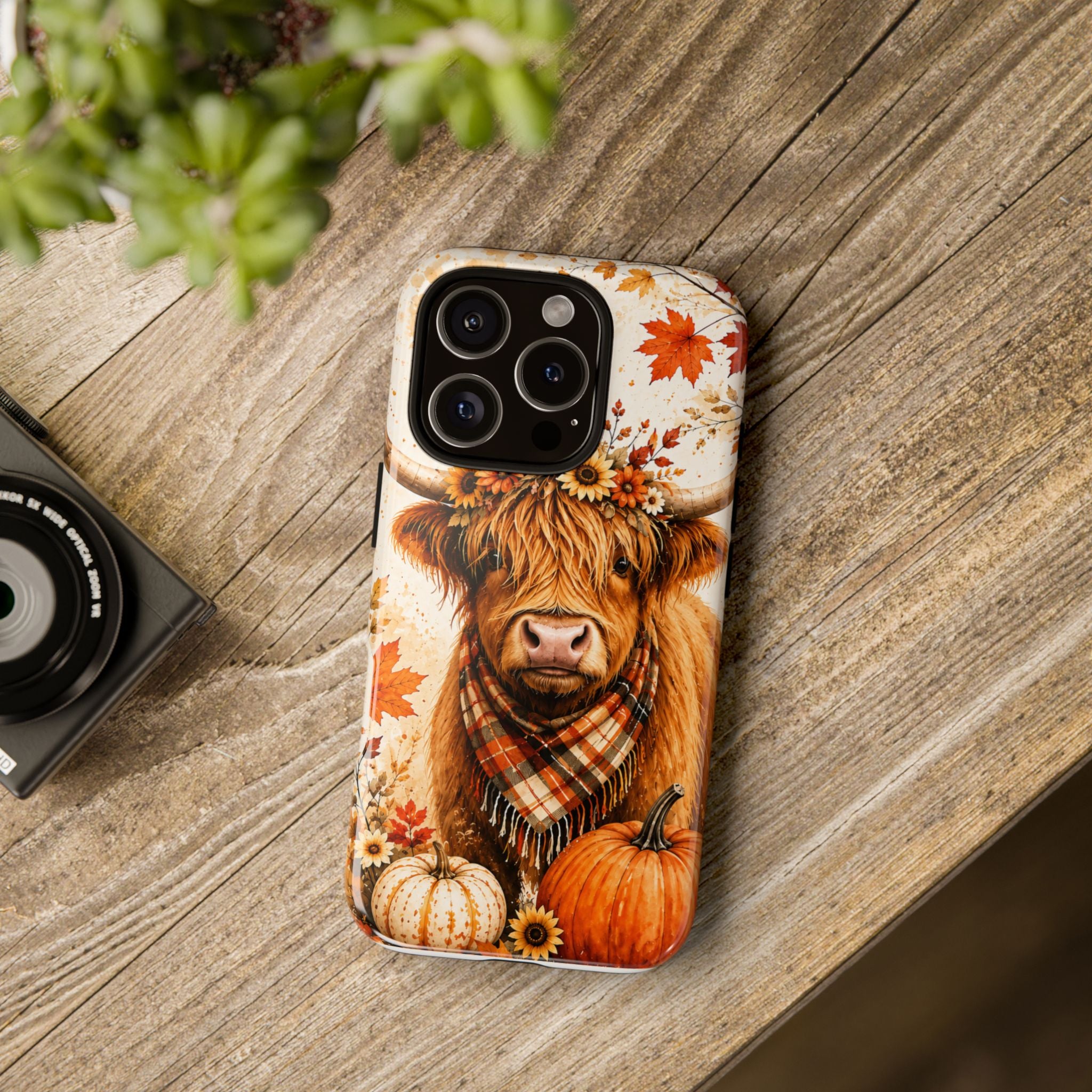 Autumn Highland Cow Phone Case — Fall Pumpkin & Sunflower Tough Case