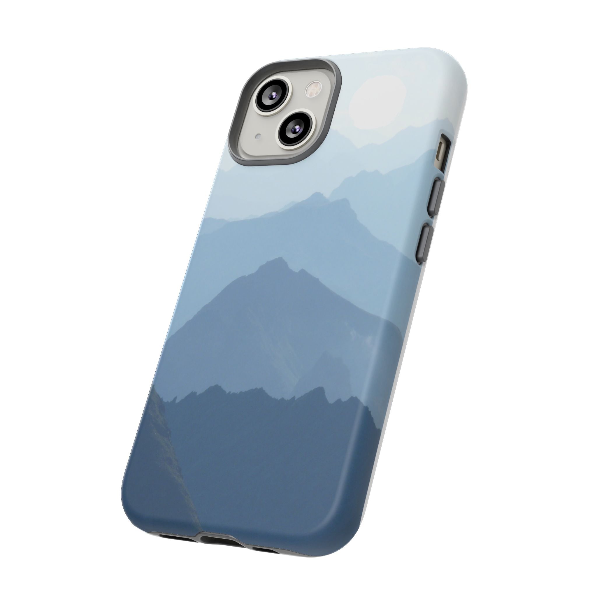 Mountain Sunrise Tough Phone Case — Blue Layered Peaks Protective Cover