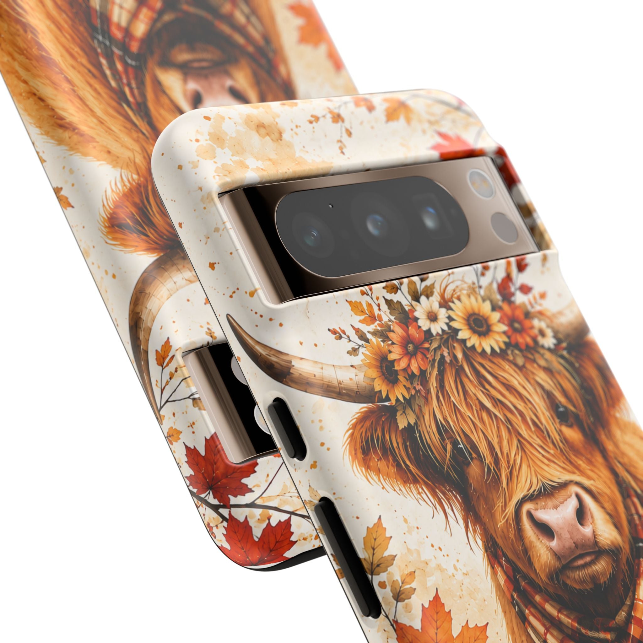 Autumn Highland Cow Phone Case — Fall Pumpkin & Sunflower Tough Case