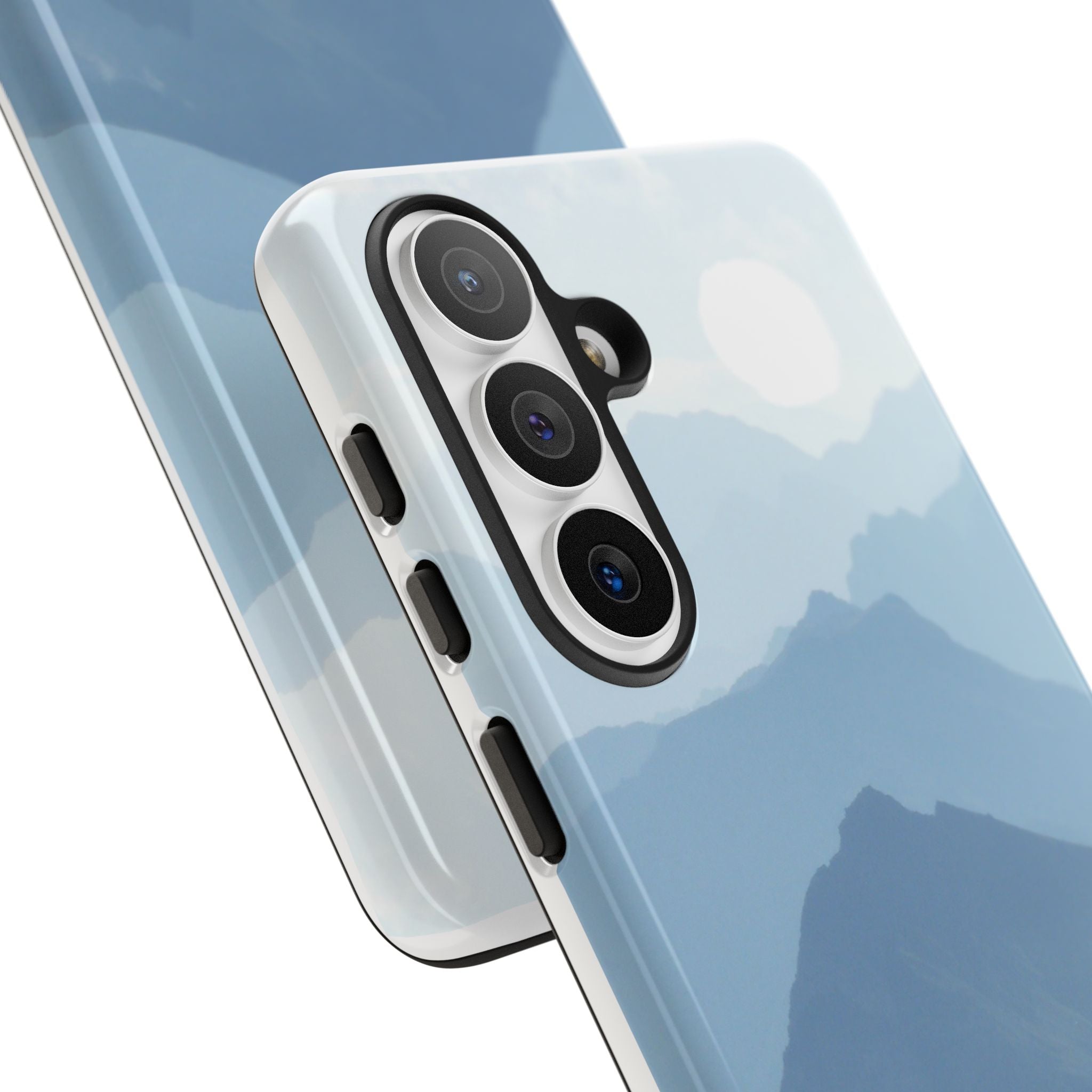 Mountain Sunrise Tough Phone Case — Blue Layered Peaks Protective Cover