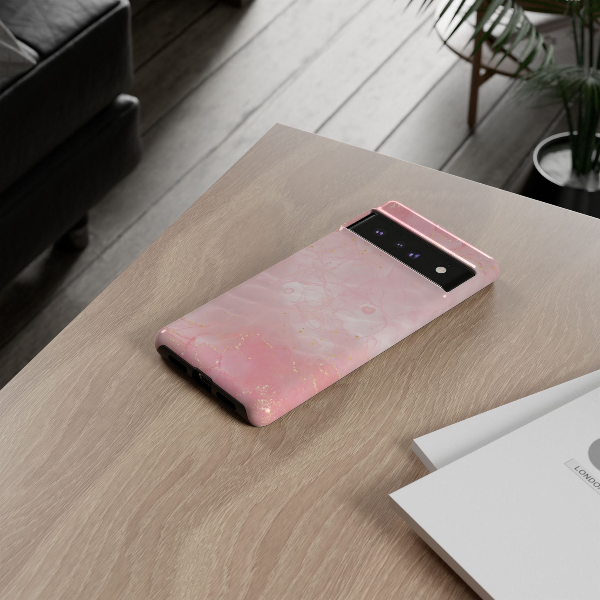 Pink Marble Tough Phone Case — Protective iPhone Cover with Gold Vein Design