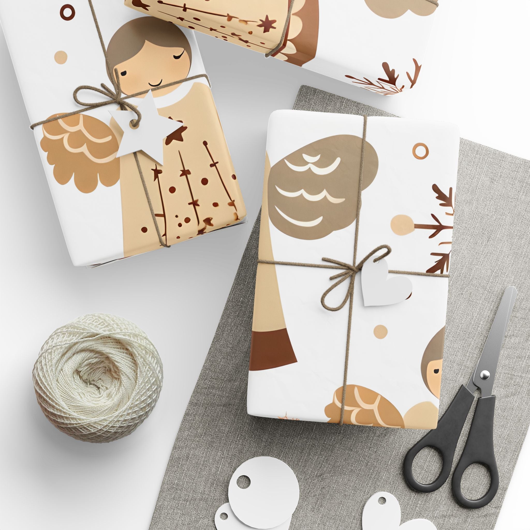 Wrapping Paper — Neutral Gingerbread & Wreath Holiday Gift Wrap