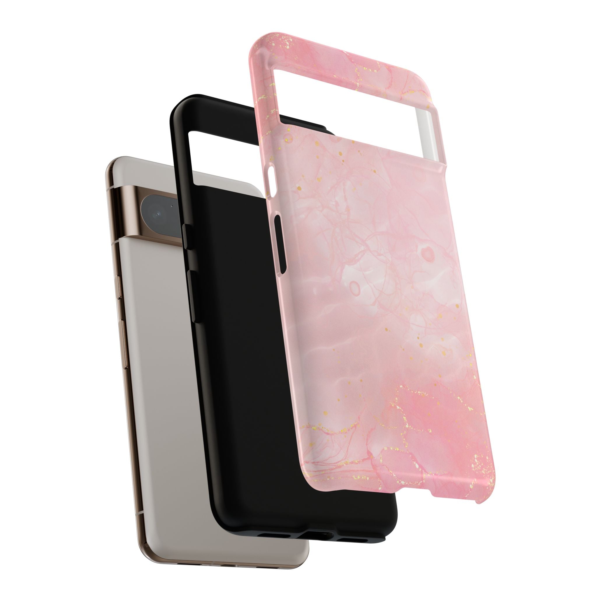 Pink Marble Tough Phone Case — Protective iPhone Cover with Gold Vein Design
