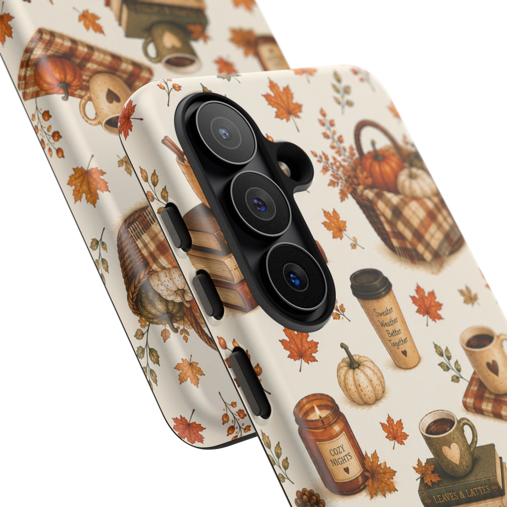 Autumn Cozy Phone Case — Fall Pumpkins, Coffee & Books Pattern