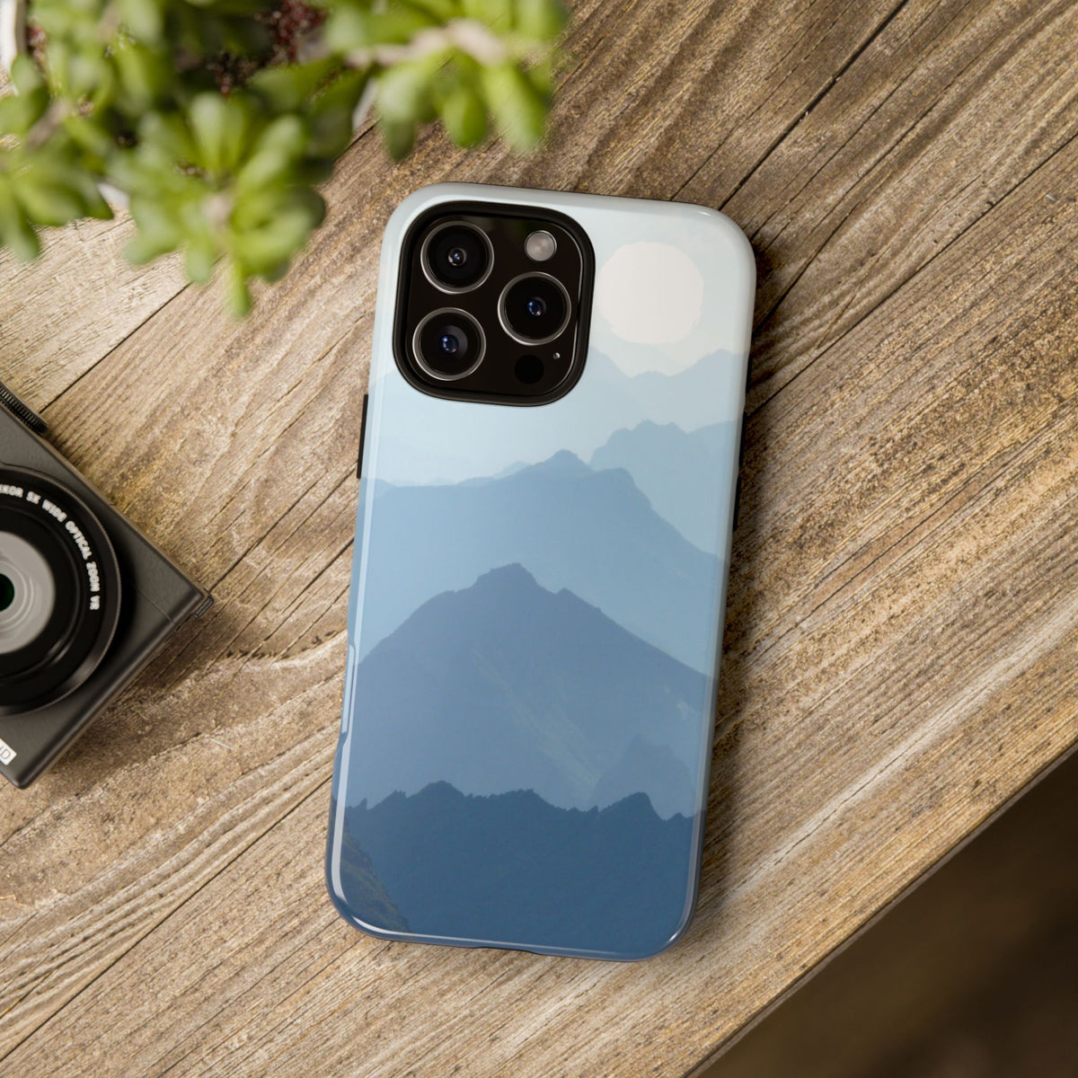 Mountain Sunrise Tough Phone Case — Blue Layered Peaks Protective Cover