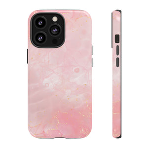 Pink Marble Tough Phone Case — Protective iPhone Cover with Gold Vein Design
