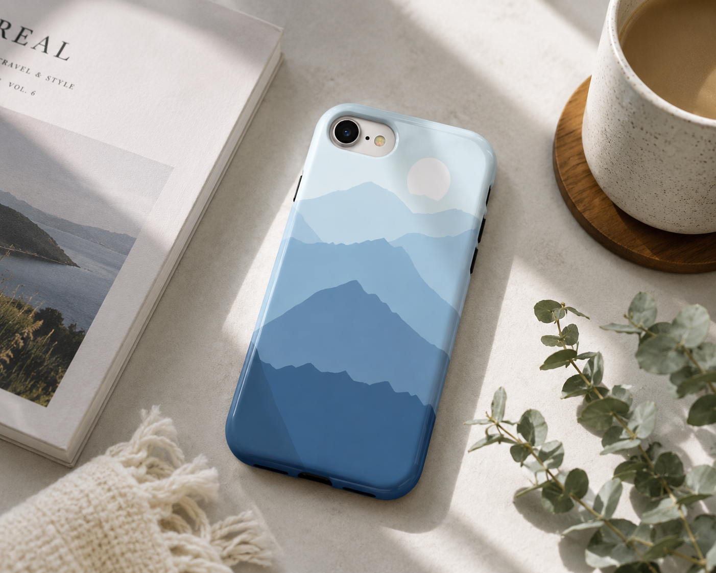 Mountain Sunrise Tough Phone Case — Blue Layered Peaks Protective Cover